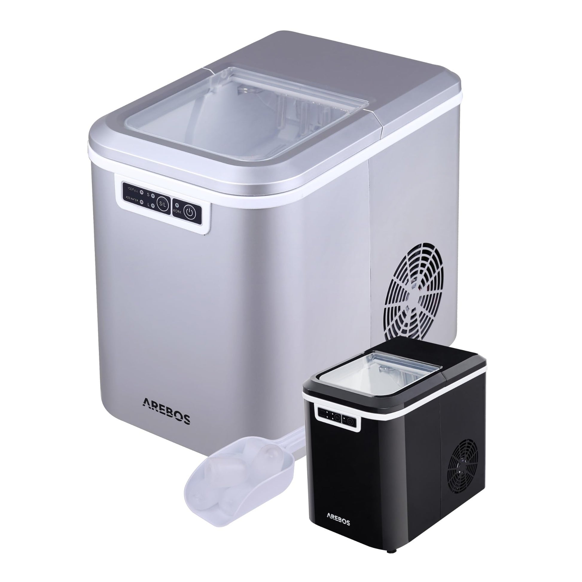 Arebos Eiswürfelmaschine – Eiswürfelbereiter 12 kg/24h Silber. Kompaktes Gerät produziert Eiswürfel zur Getränkekühlung.