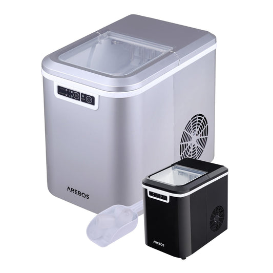 Arebos Eiswürfelmaschine – Eiswürfelbereiter 12 kg/24h Silber. Kompaktes Gerät produziert Eiswürfel zur Getränkekühlung.