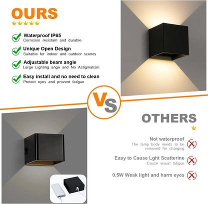 ledmo 8er-Set LED Wandleuchte 12W Innen/Aussen Schwarz Warmweiss IP65