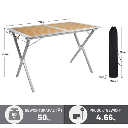 TIMBER RIDGE Campingtisch Faltbar 110x70cm – Holzoptik