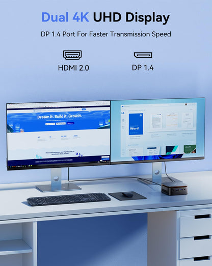 NiPoGi Essenx E1 Mini PC W-11 PRO Ιntel Alder Lake N95(Max. 3.4GHz) 16GB RAM 256GB M.2 SSD,Desktop PC Mini Computer 4K@60HZ UHD Dual Display HDMI+DP 1.4/Dual Bande WiFi/BT4.2/RJ45/VESA