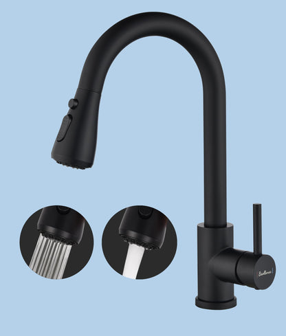 Baollansa Küchenarmatur BJQ2006 ausziehbar, 3 Strahlarten, schwarz, Mischbatterie aus Edelstahl mit Brause