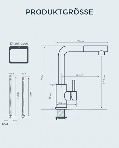 FORIOUS Küchenarmatur L-Form Ausziehbar - Polierter Chrom