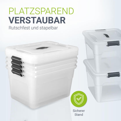 Juskys Aufbewahrungsbox mit Deckel, 4er Set, 30 Liter, transparent