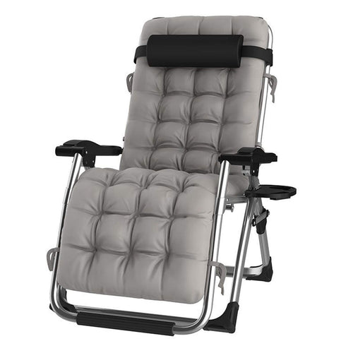 DQCHAIR Schwerelosigkeitsstuhl, klappbarer Garten-Liegestuhl, Silber mit Getränkehalter und Kissen