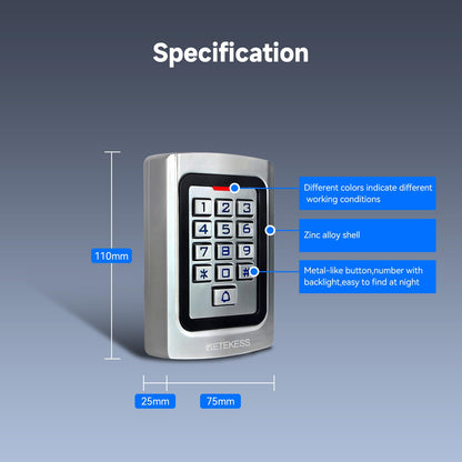 Retekess T-AC04 Zutrittskontrolle mit RFID-Tastatur, 125 kHz, IP68