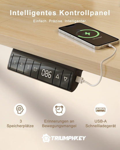 TRIUMPHKEY Höhenverstellbarer Schreibtisch 160x80 cm mit USB, Beige