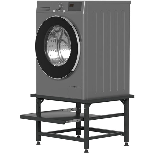 Fiqops Untergestell für Waschmaschine höhenverstellbar 41cm - Schwarz. Rechteckige schwarze Plattform erhöht Waschmaschinen.