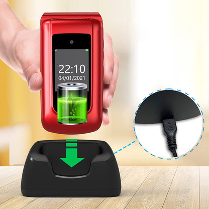 uleway G380D Seniorenhandy Klapphandy mit Ladestation, SOS, rot