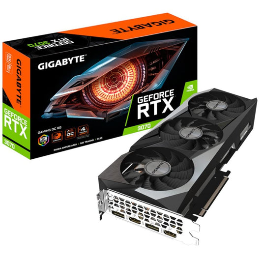 Gigabyte GeForce RTX 3070 GAMING OC Grafikkarte - 8GB V2 LHR. Dunkle Platine, drei Lüfter. Rendert hochauflösende Games.