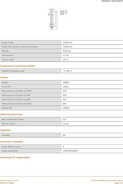 Osram DULUX S Kompaktleuchtstofflampe 11W/840 G23 10 Stück