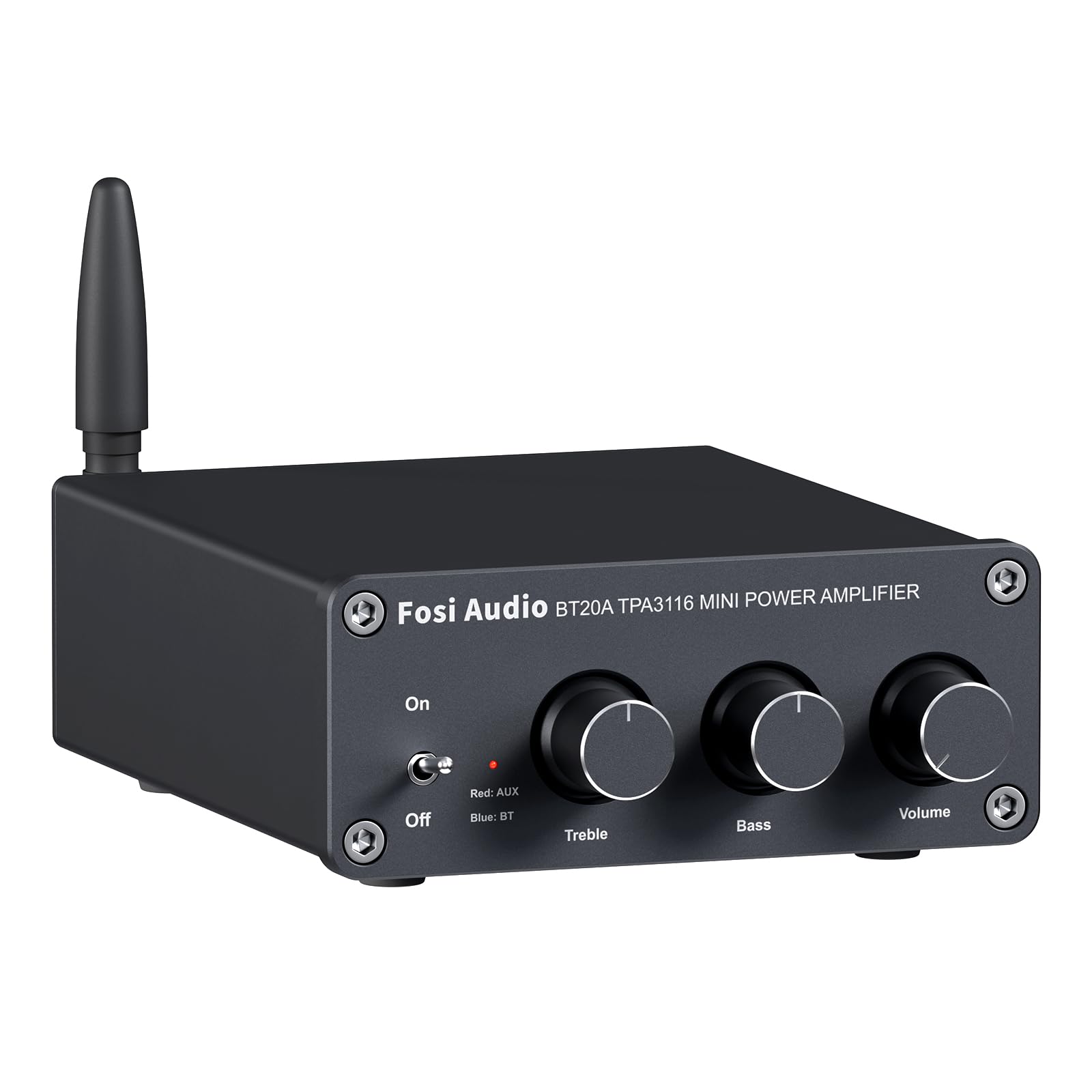 Fosi Audio BT20A Bluetooth Verstärker – 200W Stereo, schwarz, kompakt. Verstärkt Audiosignale für Stereo-Passivlautsprecher.