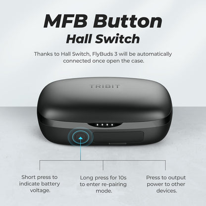 Tribit FlyBuds 3 In-Ear Bluetooth Kopfhörer mit ENC, IPX8, Schwarz