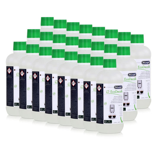 DeLonghi EcoDecalk Kaffeemaschinen Entkalker DLSC500 – 24x 500ml, eine klare Flüssigkeit, entfernt Kalkablagerungen in Kaffeemaschinen.