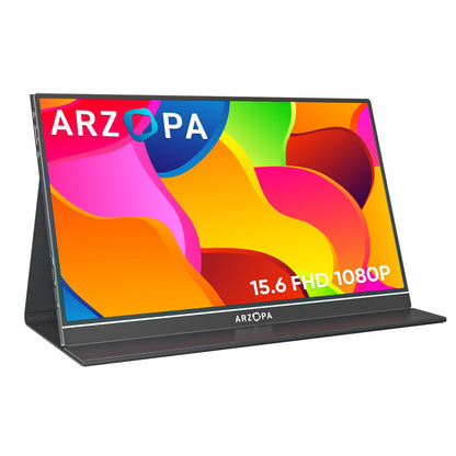 ARZOPA Tragbarer Monitor - 15.6 Zoll 1080 Full HD HDR. Dunkelgrau, schlank. Erweitert mobil Displays von Laptops/Smartphones.