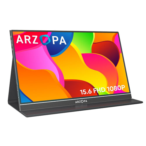 ARZOPA Tragbarer Monitor - 15.6 Zoll 1080 Full HD HDR. Dunkelgrau, schlank. Erweitert mobil Displays von Laptops/Smartphones.