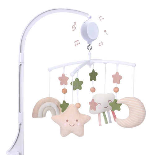 COTTONBEBE Baby Mobile mit Spieluhr, 35 Melodien, Regenbogen aus Baumwolle und Bambusfaser