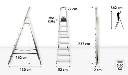 DRABEST Stehleiter Klapptrittleiter – 8 Stufen Alu mit Arbeitsschale