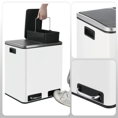 LIFERUN Doppelfach Treteimer 2x15L Metall Softclose Weiss