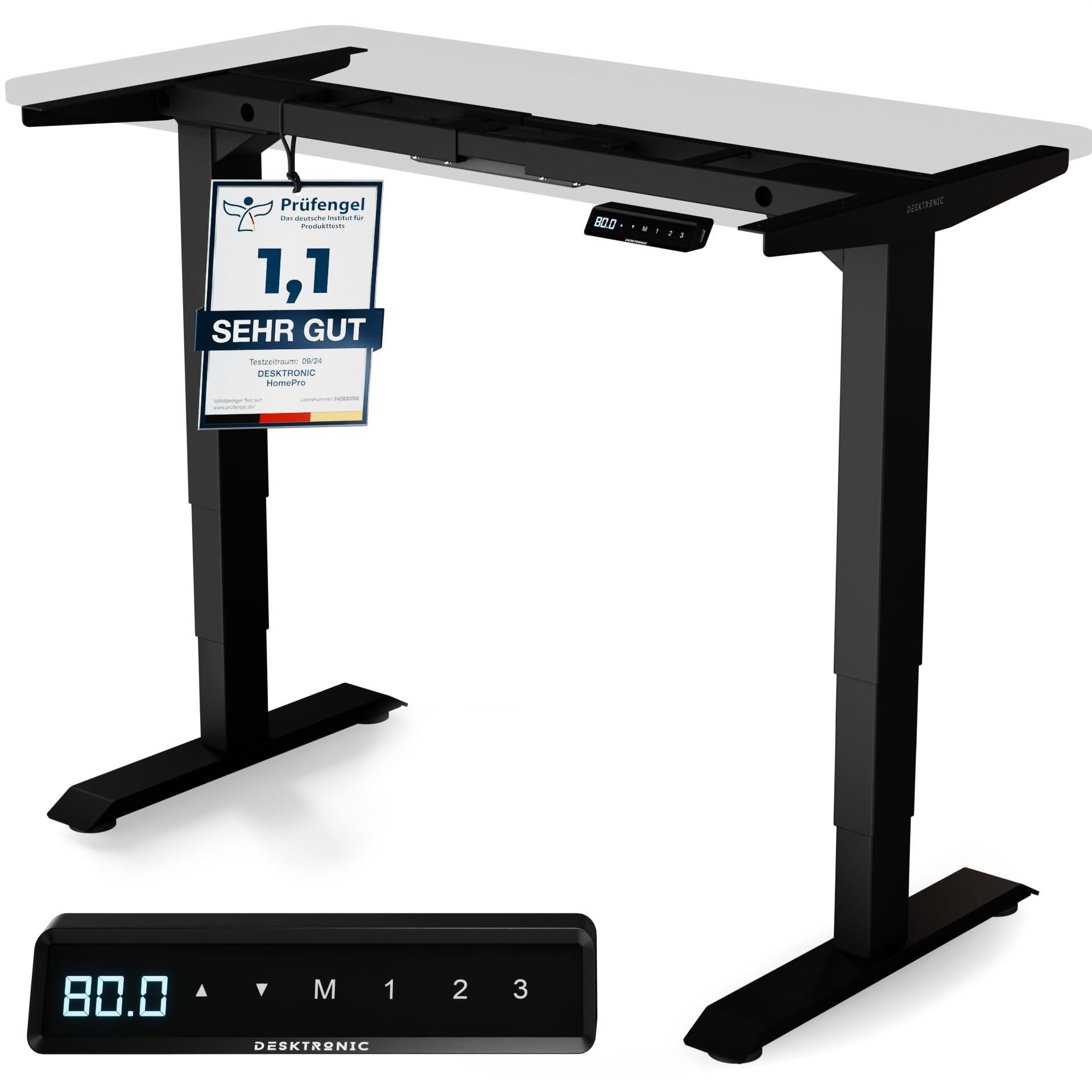 Desktronic Höhenverstellbares Schreibtisch Gestell – Elektrisch Dual-Motor. Schwarzes Metallgestell. Ermöglicht ergonomisches Arbeiten im Sitzen und Stehen.