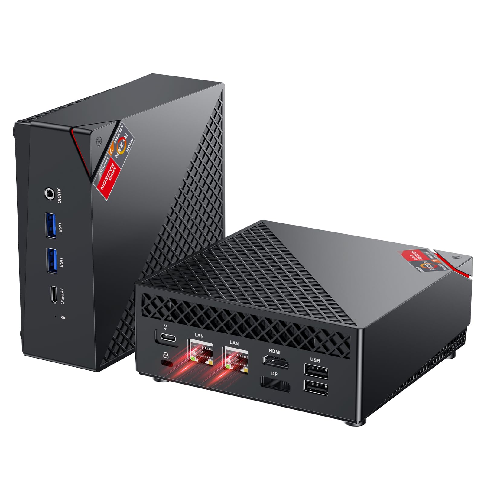 NiPoGi AM06 PRO Mini PC - Ryzen 7 7730U, 16GB/512GB SSD. Schwarzer, kompakter Quader. Leistungsstarker Desktop-PC für Büro und Heim.