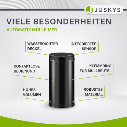 Juskys Bewegungssensor Mülleimer Eckig Schwarz 70L