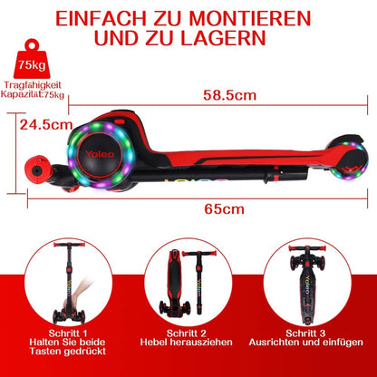 Yoleo Dreiradscooter LED Räder höhenverstellbar - Schwarz