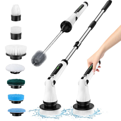 Leebein Spin Scrubber - Elektrische Reinigungsbürste, 8-teilig. Handgerät mit wechselbaren Bürsten zur Reinigung von Fliesen und Fugen in Bad und Küche.