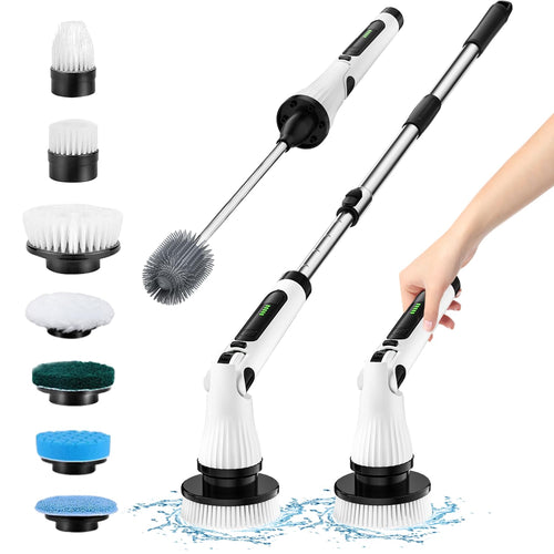 Leebein Spin Scrubber - Elektrische Reinigungsbürste, 8-teilig. Handgerät mit wechselbaren Bürsten zur Reinigung von Fliesen und Fugen in Bad und Küche.