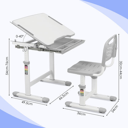 MAMIZO Kinderschreibtisch Stuhl Set Höhenverstellbar – Grau