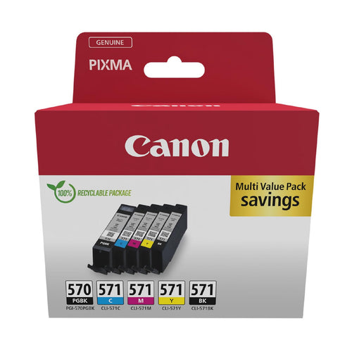 Canon PGI-570 CLI-571 Original Tintenpatronen 5er Pack. Farbige & schwarze Patronen für Canon Drucker, ermöglichen Farbdruck.