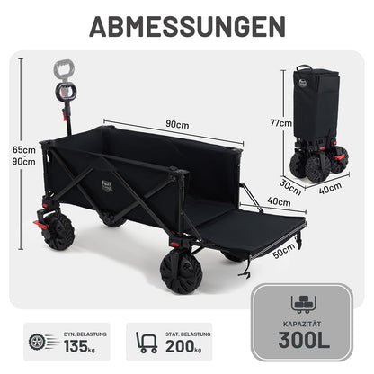 TIMBER RIDGE Bollerwagen XXXL faltbar 300L, Handwagen mit Heckklappe