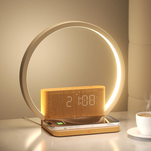 blonbar Tageslichtwecker Nachttischlampe mit 10W Wireless Charging – dimmbare LED-Lampe mit Touch-Bedienung