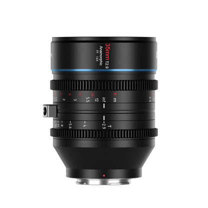 SIRUI 35mm T2.9 1.6X Vollformat Anamorphes Objektiv E-Mount. Schwarzes Objektiv für kinomatische 1.6x Weitbilder auf Vollformat E-Mount.