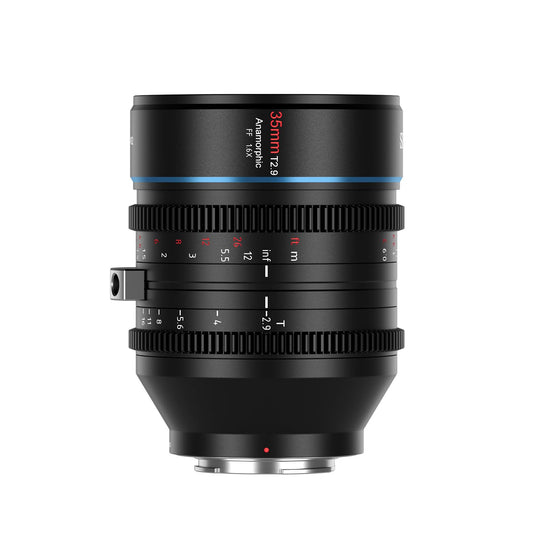 SIRUI 35mm T2.9 1.6X Vollformat Anamorphes Objektiv E-Mount. Schwarzes Objektiv für kinomatische 1.6x Weitbilder auf Vollformat E-Mount.
