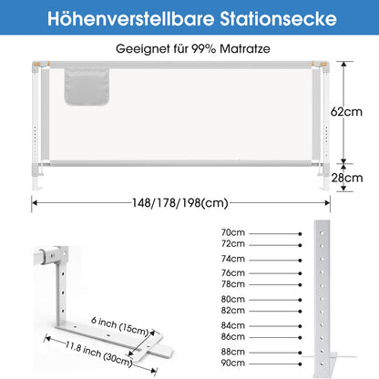 YIKANWEN Bettschutzgitter einziehbar Kinder 200cm - 1 Stück