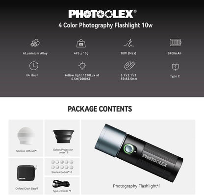 PHOTOOLEX LED Fotolampe 104-FS mit 4 Farben und 20 magnetischen Gobos