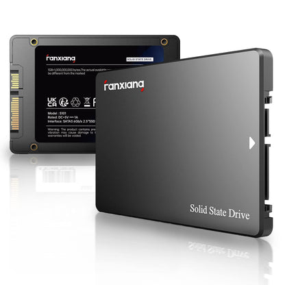 fanxiang S101 SATA III SSD 2.5 Zoll - 4TB Schwarz. Eine rechteckige, schwarze Solid-State-Drive zur schnellen Datenspeicherung und Beschleunigung von PC/Laptop.