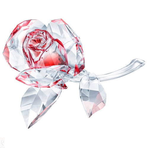 Swarovski Blühende Rose Kristallfigur – Rot, 5428561: Rote Kristallrose aus facettiertem Kristall, dient als Dekorations- oder Sammlerobjekt.