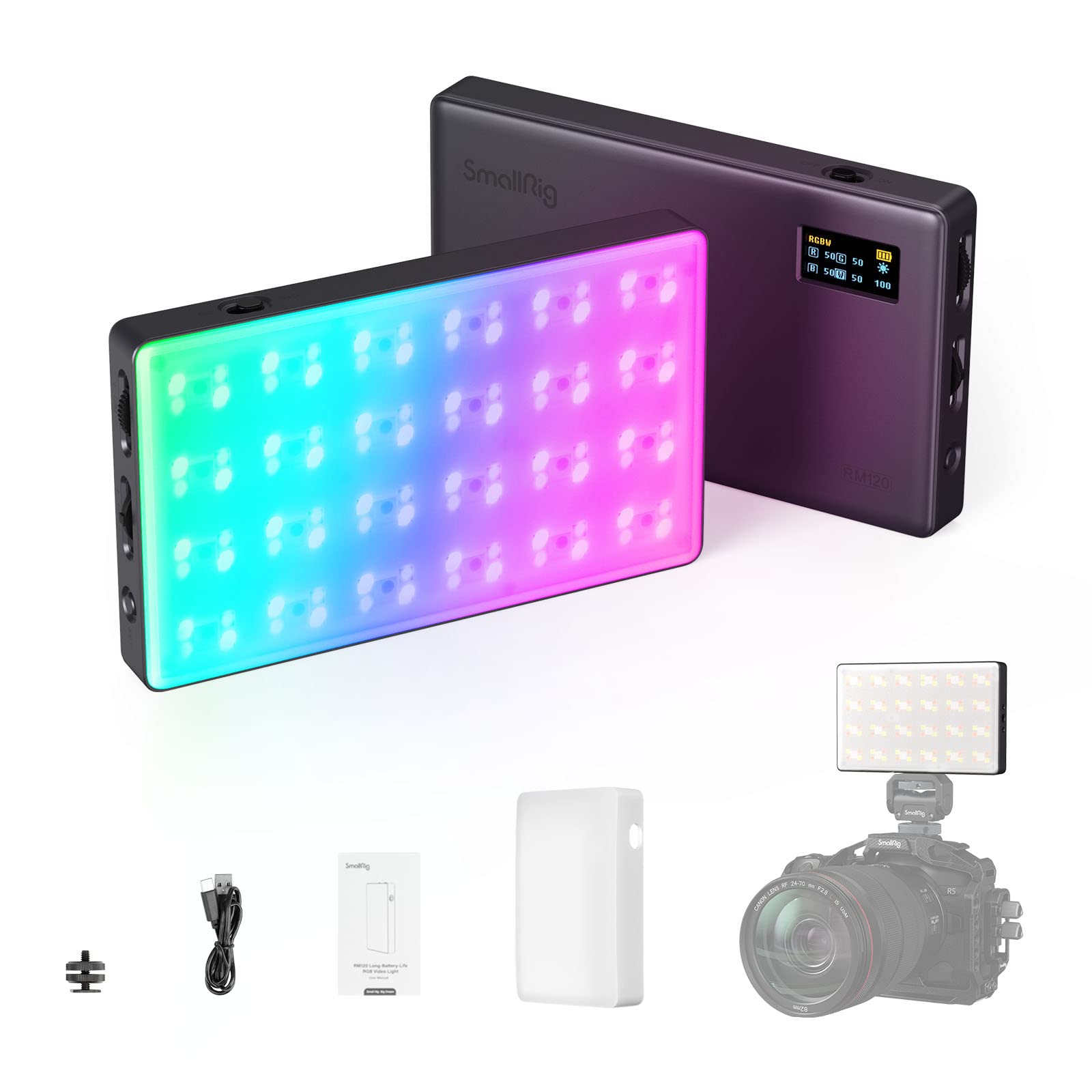 SMALLRIG RM120 LED Videoleuchte RGB mit OLED-Display und Diffusor