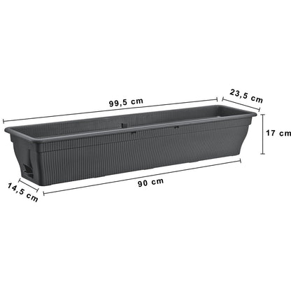 BURI Balkonkasten 100 cm mit Wasserspeicher, 6er Set, Anthrazit