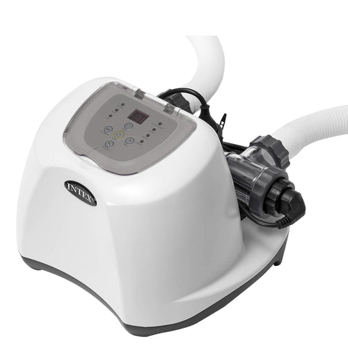 Intex 26670 Krystal Clear Salzwassersystem bis 56800 L. Graues System produziert Chlor aus Salzwasser zur Poolwasserdesinfektion.