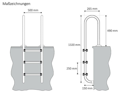 Zelsius V2A Edelstahl Poolleiter 3 Stufen – Silber, rutschsicher