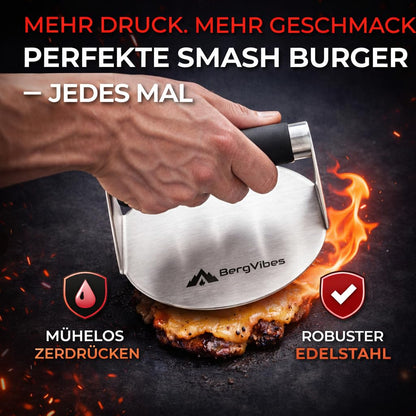 BergVibes Smash Burger Set aus Edelstahl, 6-teilig mit Burgerglocken