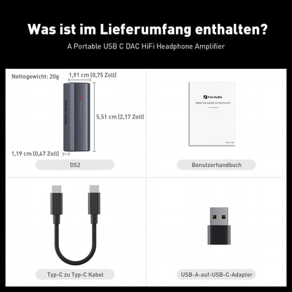Fosi Audio DS2 Kopfhörerverstärker DAC – Tragbar, USB-C, Dual-Ausgang