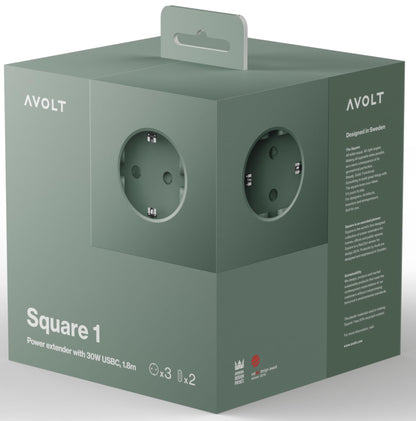 Avolt Würfel Steckdosenleiste - Oak Green USB-C 1.8m