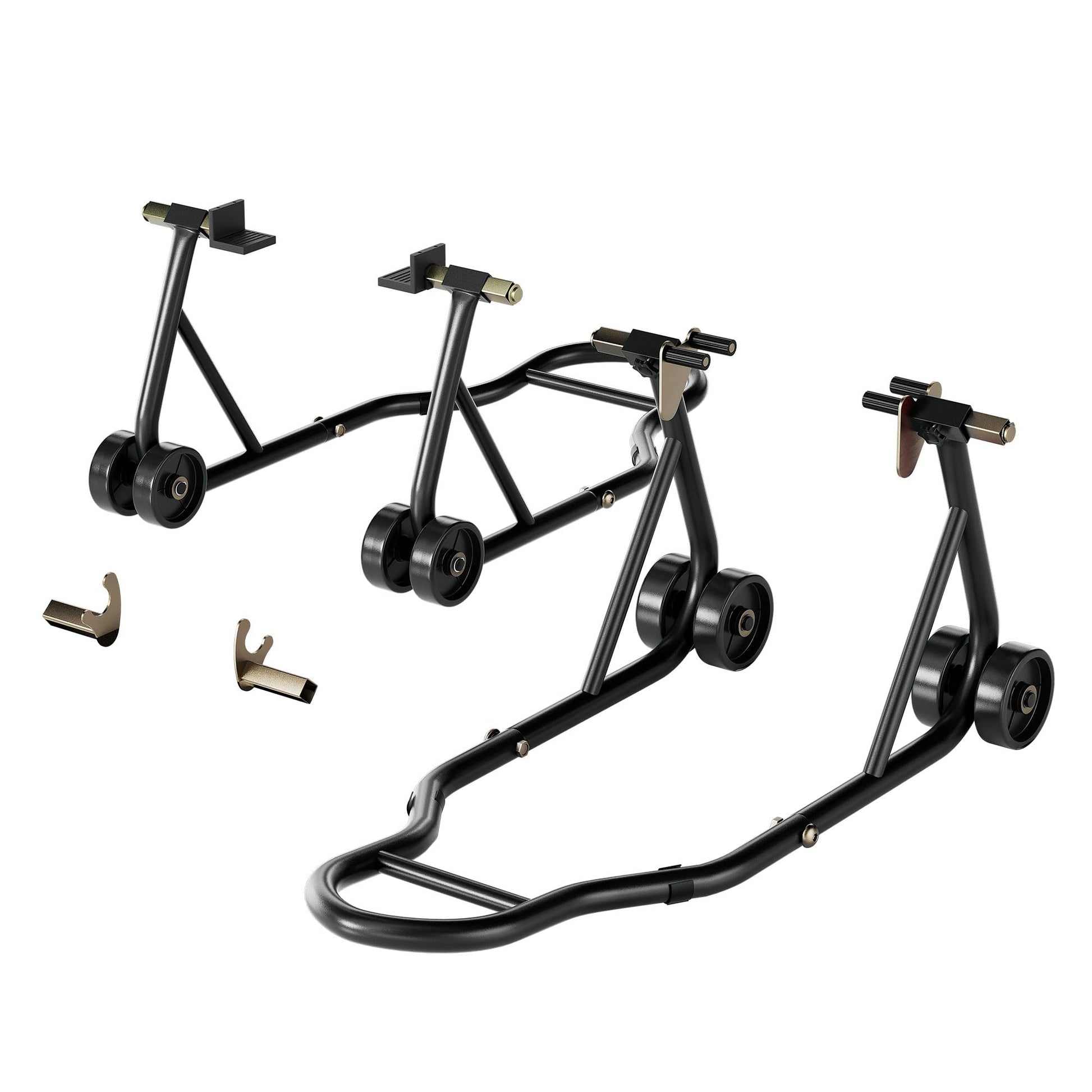 SPECSTAR Motorrad Montageständer Set VH569, 400 kg, Schwarz aus pulverbeschichtetem Stahl mit vier Rollen