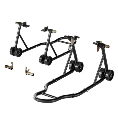 SPECSTAR Motorrad Montageständer Set VH569, 400 kg, Schwarz aus pulverbeschichtetem Stahl mit vier Rollen