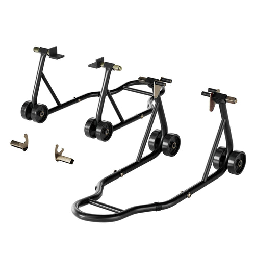 SPECSTAR Motorrad Montageständer Set VH569, 400 kg, Schwarz aus pulverbeschichtetem Stahl mit vier Rollen