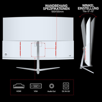 Gawfolk Curved PC Bildschirm 27 Zoll FHD 100Hz – Weiss